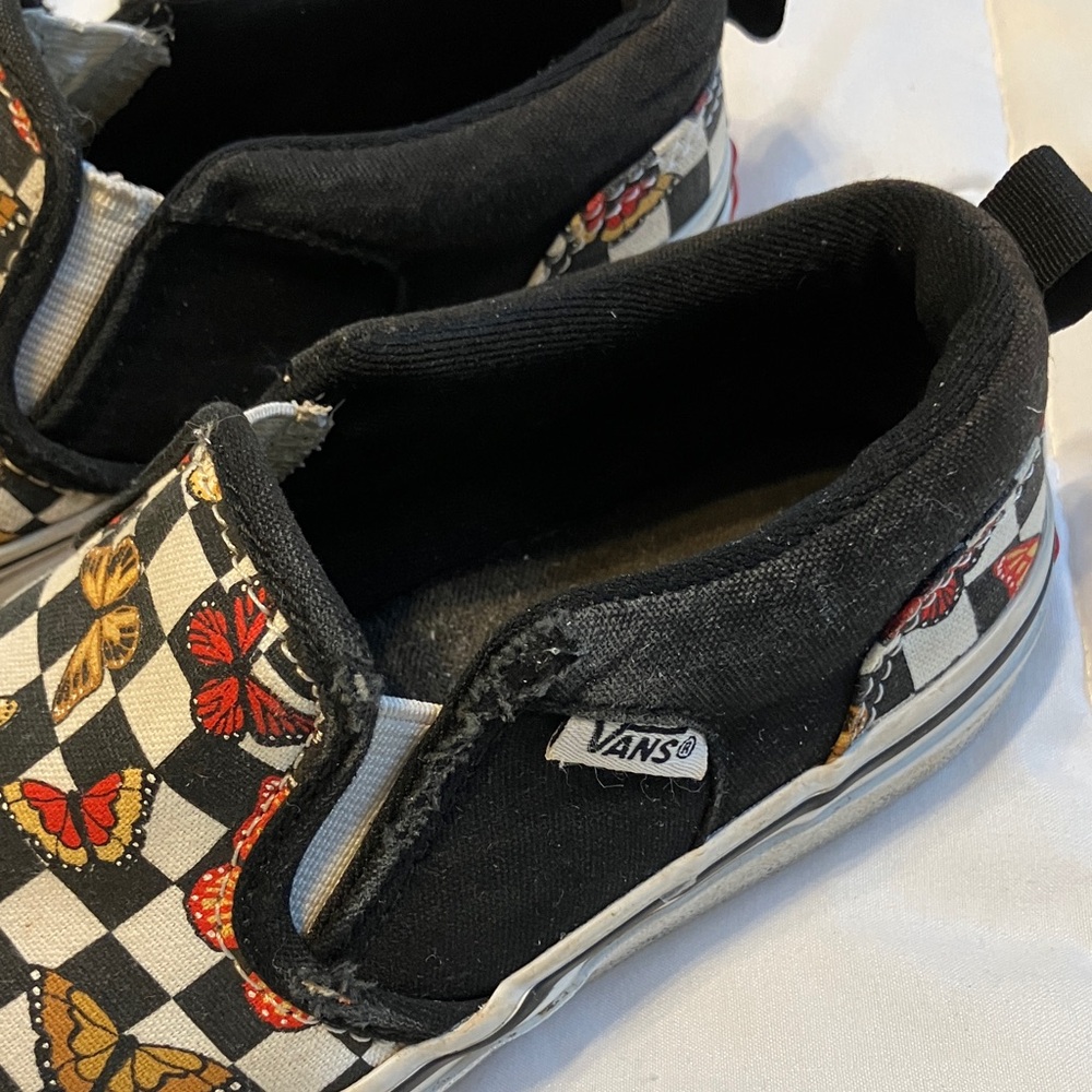 Vans Kids Slip-On Sneakers - Black, White, and Multicolor Butterfly - Picture 2 of 9